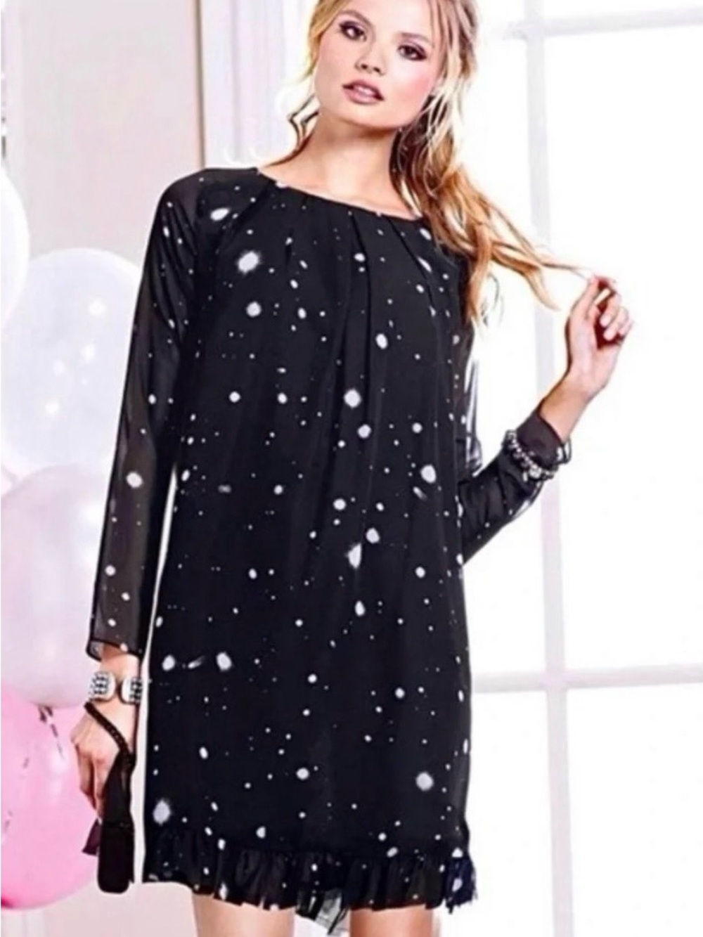 Victoria's Secret Black Celestial Print semi-Sheer Long Sleeve Shift Dress